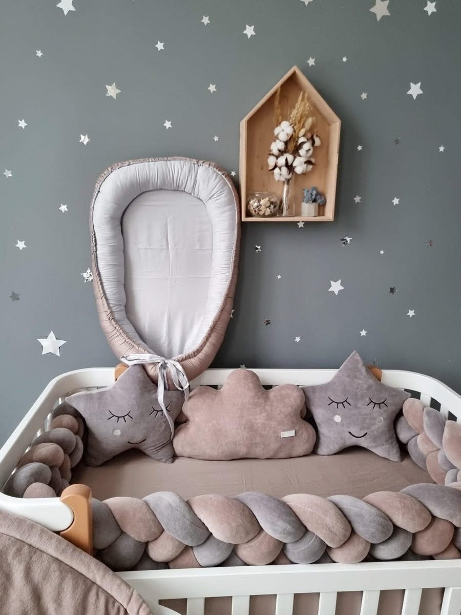 Personalized cot bumper set gray cappuccino for boys - KariStudio