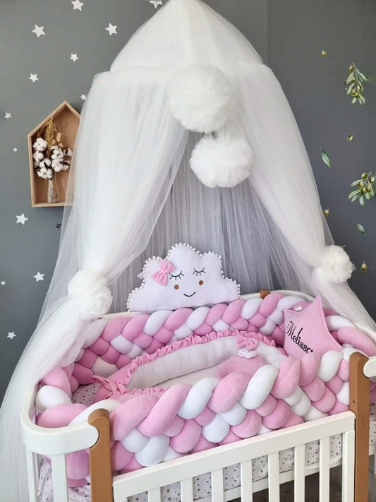 Personalized cot bumper set for girl pink - KariStudio