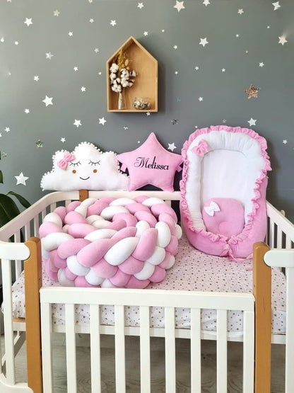 Personalized cot bumper set for girl pink - KariStudio