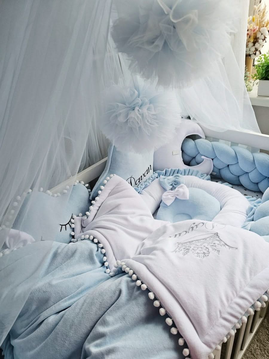 Baby boy bedding crib set. Blue crib bumpers. KARI studio