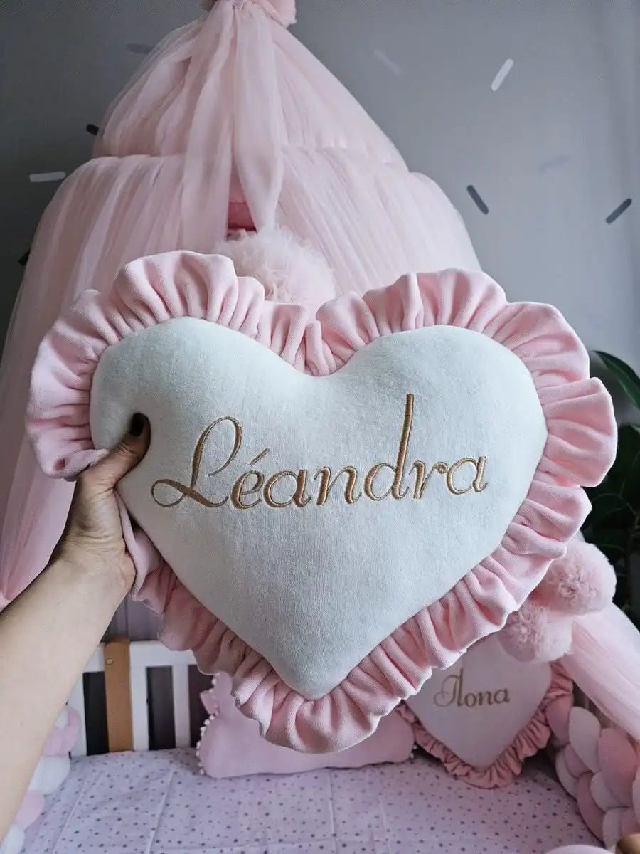 Baby girl bedding crib set. Braided crib bumper, crib canopy.