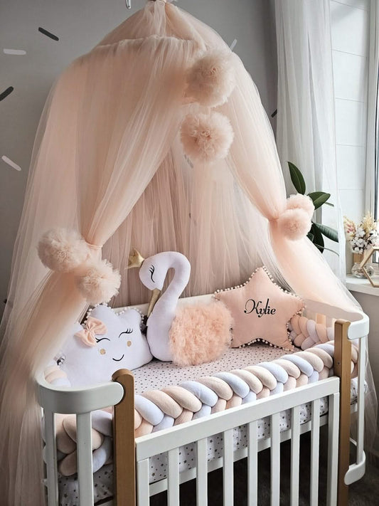 Luxury baby bedding set for girl with braided crib bumper. KARI studio