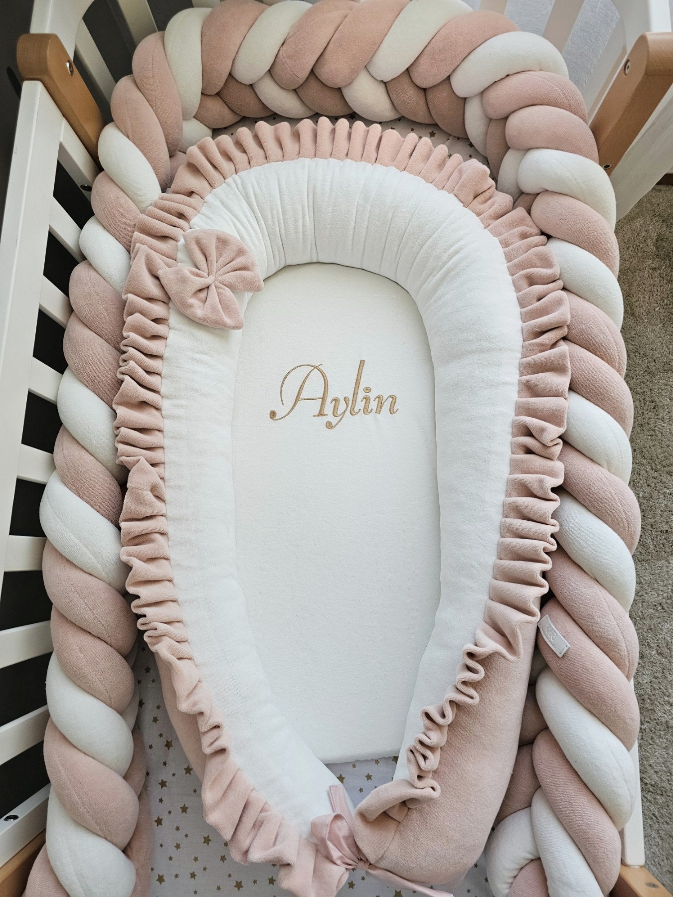 Gorgeous Baby crib bedding set blush for girl. Kari studio