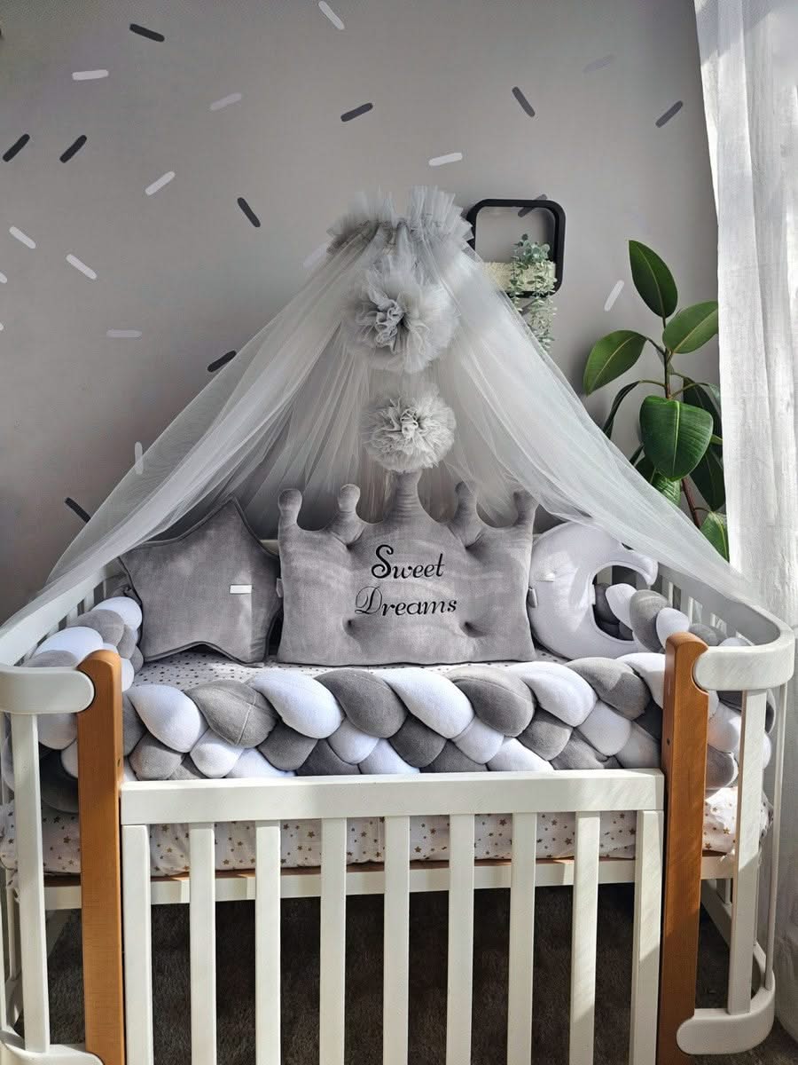 Baby boy crib bedding set gray with crib bumpers. Kari studio
