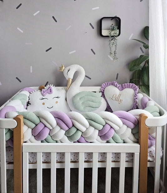 Luxury crib bumper set with braided crib bumper. KARI studio
