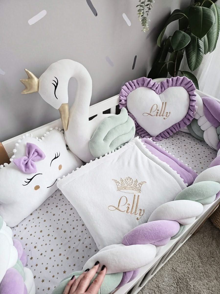 Luxury crib bumper set with braided crib bumper. KARI studio