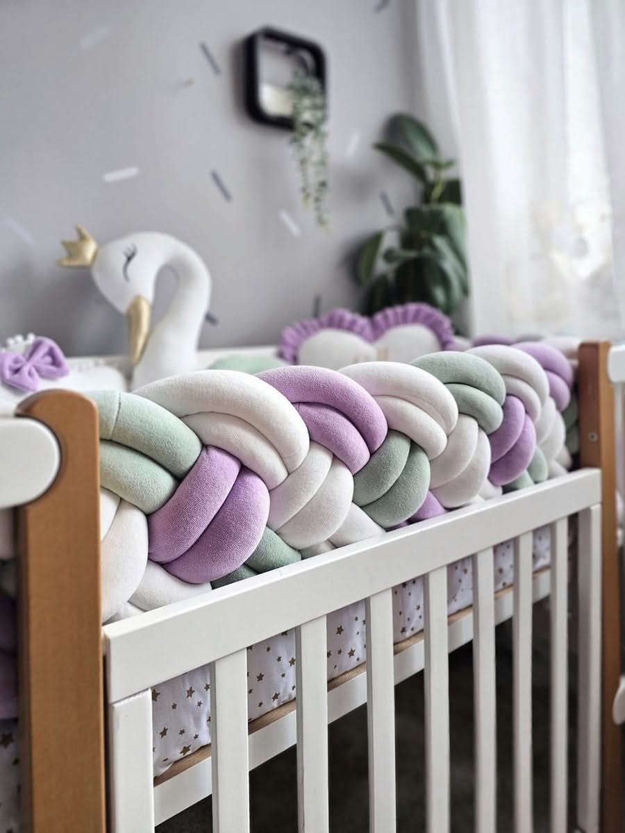 Luxury crib bumper set with braided crib bumper. KARI studio