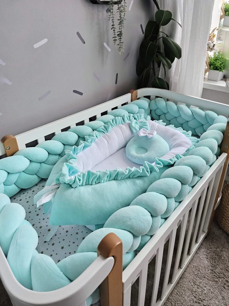 Double braided crib bumper mint. KARI studio